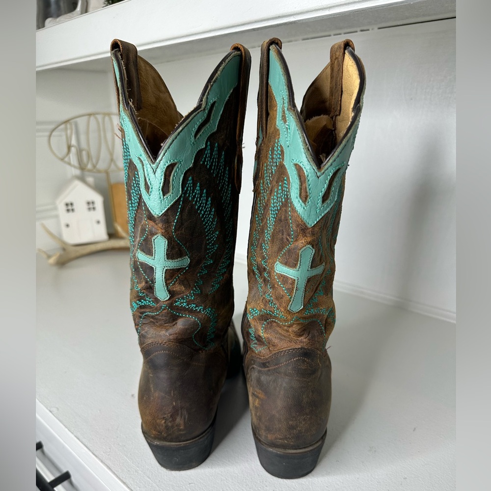 J.B. Dillon Brown and Turquoise Heeled Boots - Picture 5 of 8